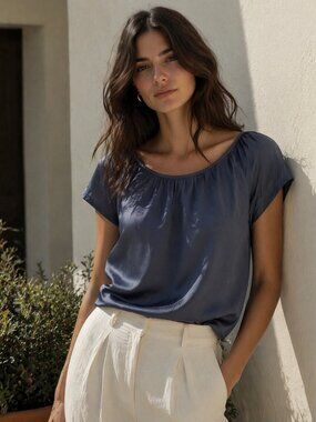 Vintage Steven Alan Silk Top 100% Silk Made in USA Gray Minimalist Women Size P